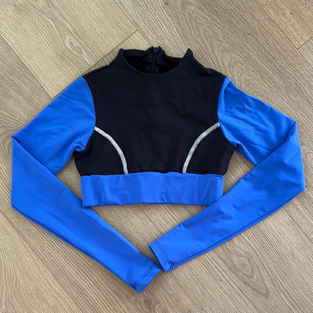Girls Tiger Friday Black and Blue Crop Dance Top